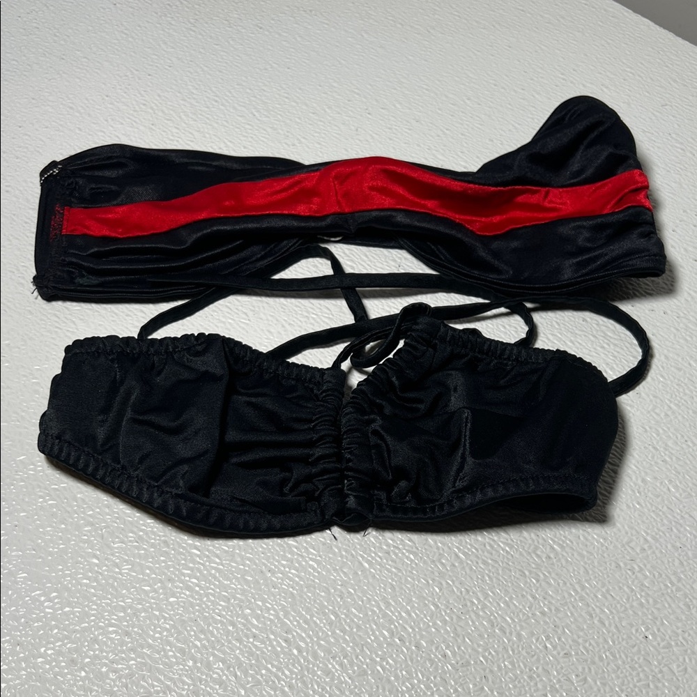 2 Black & Red Bandeau Bikini Tops